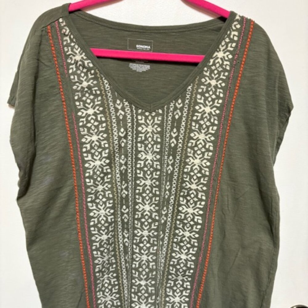 SONOMA WOMANS 100% COTTON OLIVE V-NECK PULLOVER. SZ. 1X